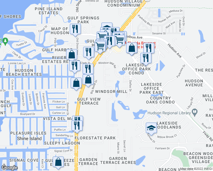 map of restaurants, bars, coffee shops, grocery stores, and more near 13718 Whitby Road in Hudson