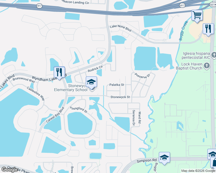 map of restaurants, bars, coffee shops, grocery stores, and more near 3236 Palatka Street in Orlando