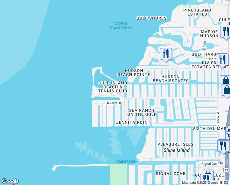 map of restaurants, bars, coffee shops, grocery stores, and more near 6009 Sea Ranch Drive in Hudson