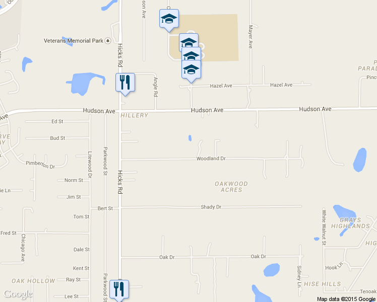 map of restaurants, bars, coffee shops, grocery stores, and more near 10319 Woodland Drive in Hudson