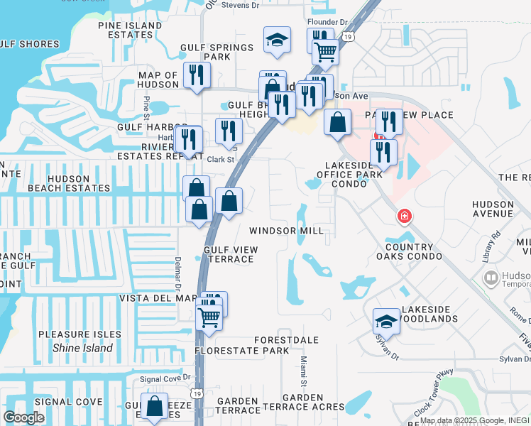 map of restaurants, bars, coffee shops, grocery stores, and more near 13801 Whitby Road in Hudson
