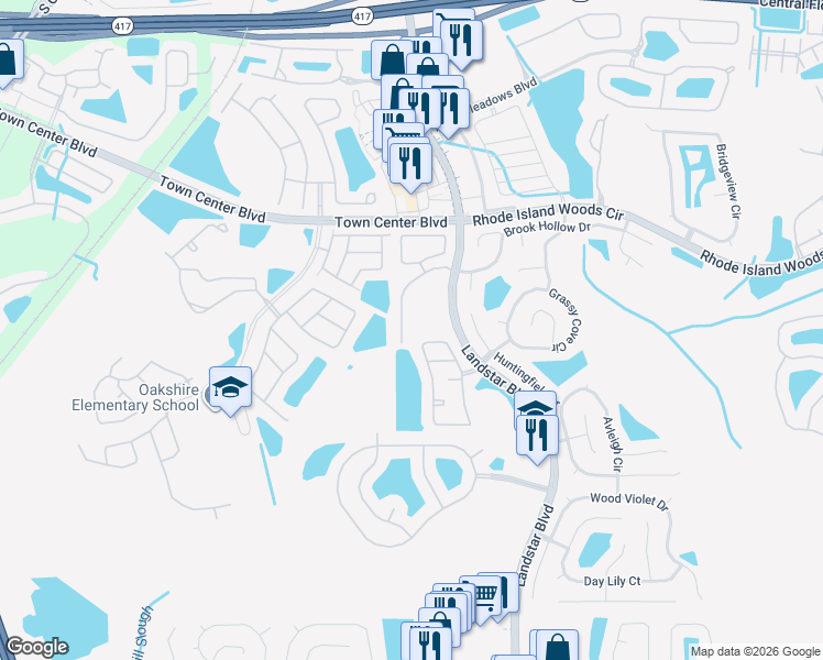 map of restaurants, bars, coffee shops, grocery stores, and more near 14422 Island Cove Drive in Orlando