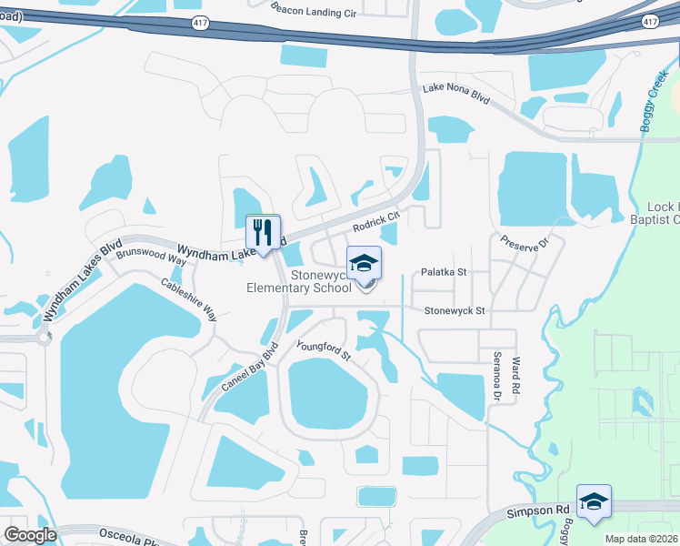 map of restaurants, bars, coffee shops, grocery stores, and more near 3606 Rodrick Circle in Orlando