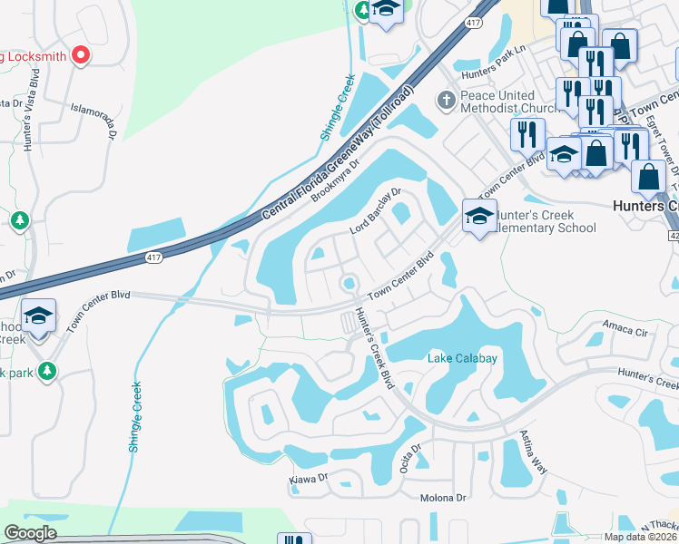map of restaurants, bars, coffee shops, grocery stores, and more near 14319 Bristow Court in Orlando