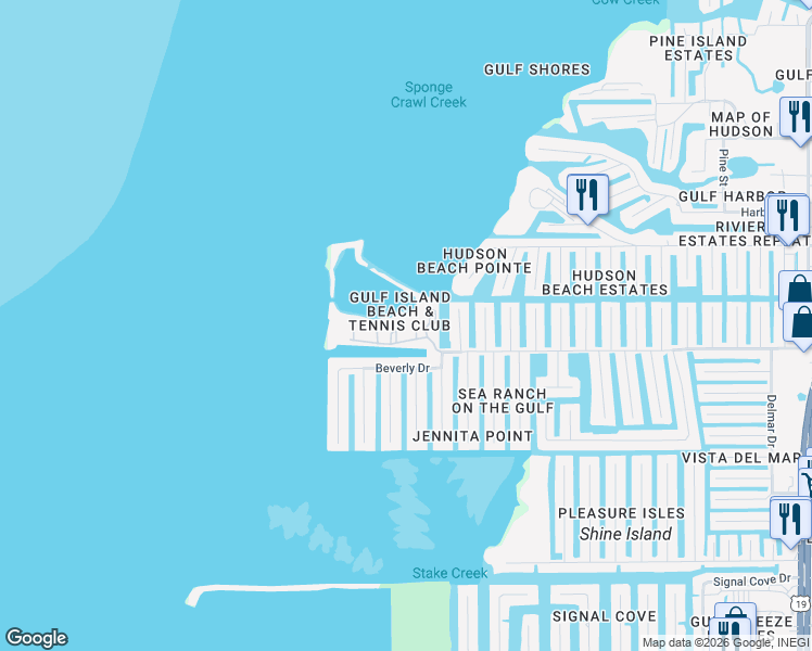 map of restaurants, bars, coffee shops, grocery stores, and more near 6009 Sea Ranch Drive in Hudson