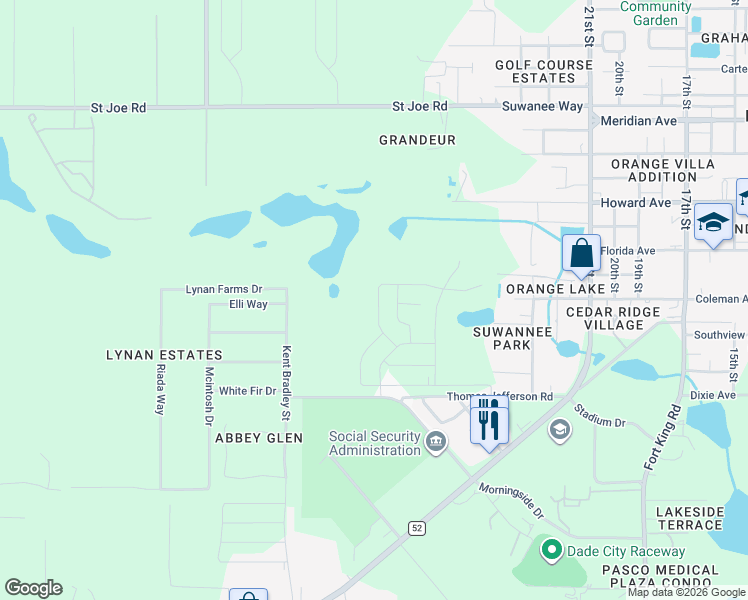 map of restaurants, bars, coffee shops, grocery stores, and more near 36503 Thomas Jefferson Road in Dade City
