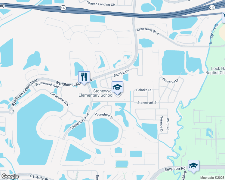 map of restaurants, bars, coffee shops, grocery stores, and more near 3606 Rodrick Circle in Orlando