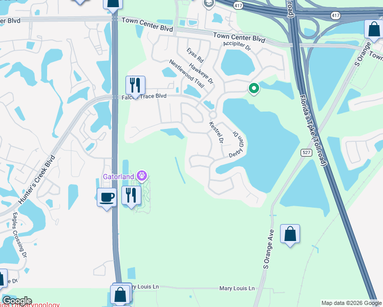 map of restaurants, bars, coffee shops, grocery stores, and more near 1938 Marsh Hawk Drive in Orlando