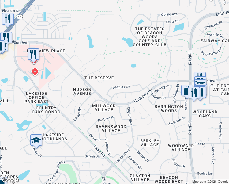 map of restaurants, bars, coffee shops, grocery stores, and more near 8328 Pavilion Drive in Hudson