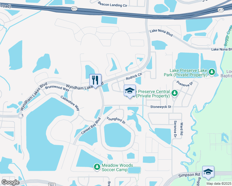 map of restaurants, bars, coffee shops, grocery stores, and more near 14325 Caneel Bay Boulevard in Orlando