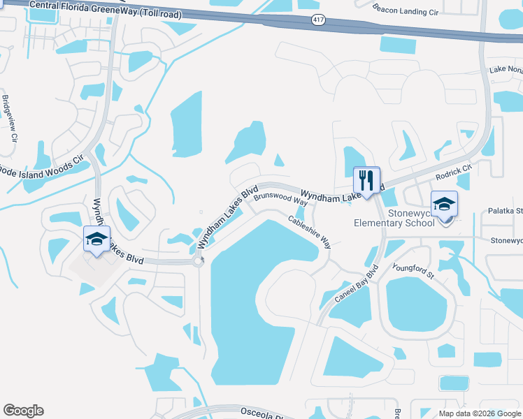 map of restaurants, bars, coffee shops, grocery stores, and more near 14650 Cableshire Way in Orlando