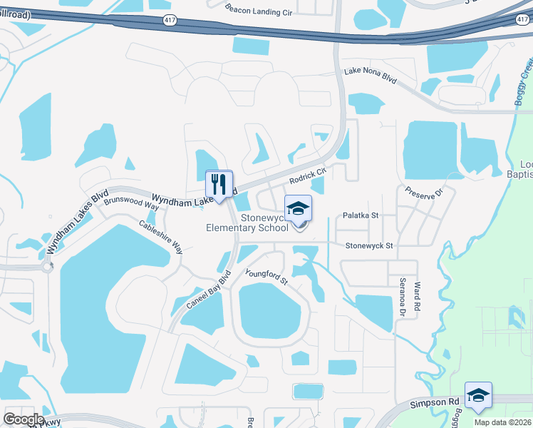 map of restaurants, bars, coffee shops, grocery stores, and more near 14325 Caneel Bay Boulevard in Orlando