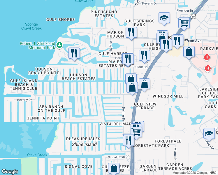 map of restaurants, bars, coffee shops, grocery stores, and more near 13734 San Juan Avenue in Hudson