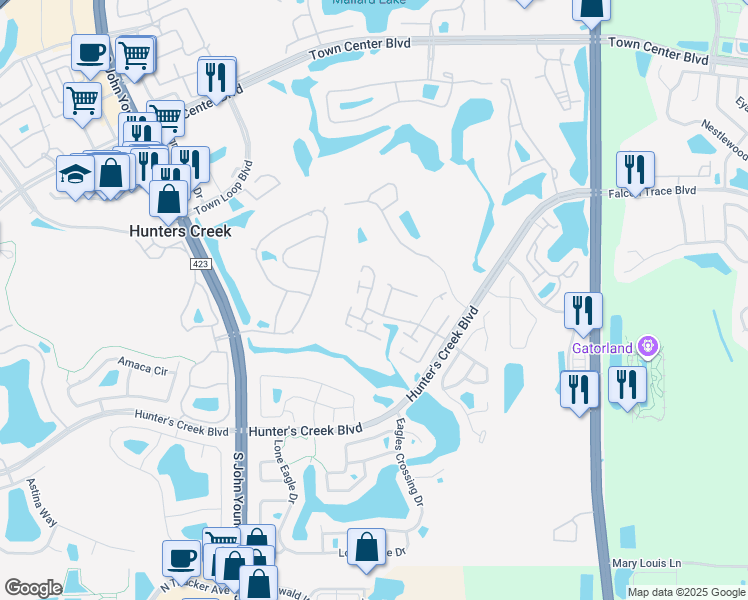 map of restaurants, bars, coffee shops, grocery stores, and more near 14326 Harmonica Boulevard in Orlando