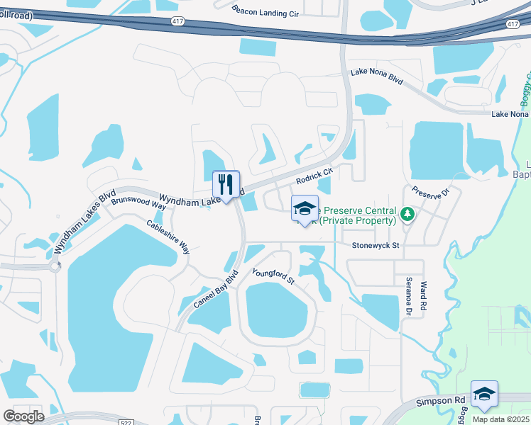 map of restaurants, bars, coffee shops, grocery stores, and more near 14325 Caneel Bay Boulevard in Orlando