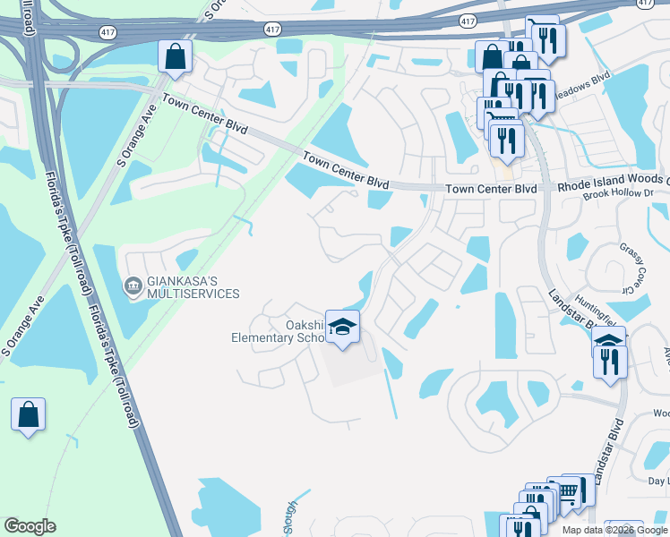 map of restaurants, bars, coffee shops, grocery stores, and more near 14134 Boca Key Drive in Orlando