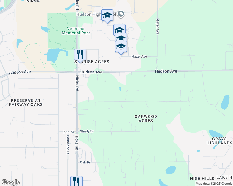 map of restaurants, bars, coffee shops, grocery stores, and more near 10319 Woodland Drive in Hudson