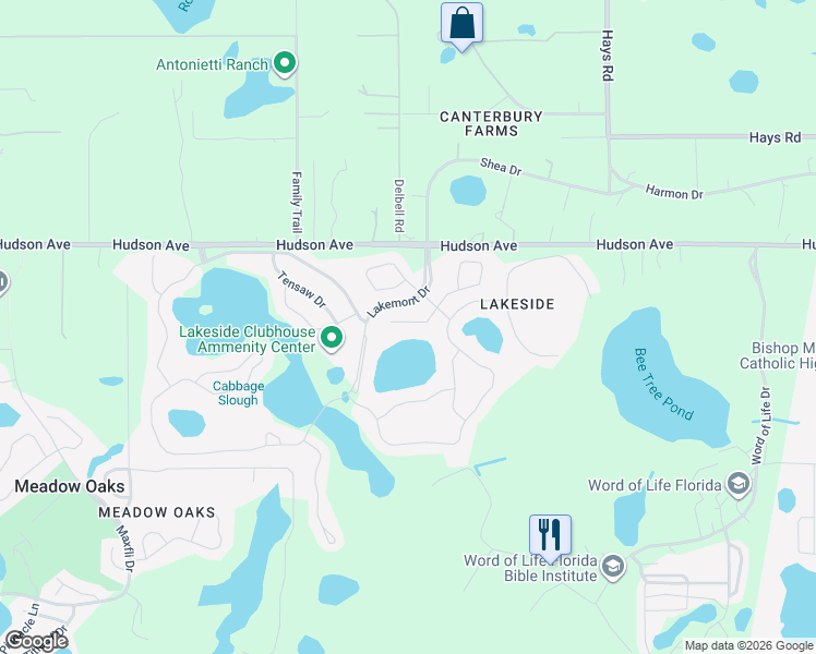map of restaurants, bars, coffee shops, grocery stores, and more near 14008 Lugano Court in Hudson
