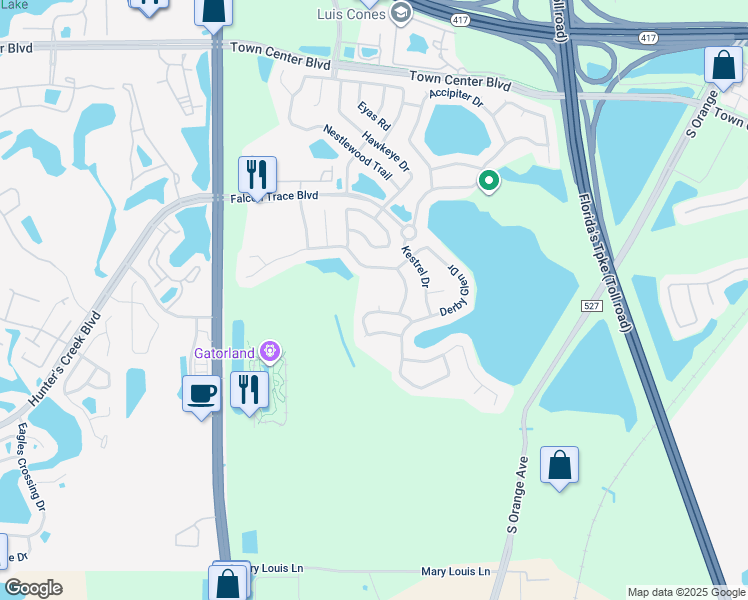 map of restaurants, bars, coffee shops, grocery stores, and more near 1963 Marsh Hawk Drive in Orlando