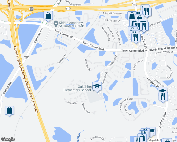 map of restaurants, bars, coffee shops, grocery stores, and more near 14124 Boca Key Drive in Orlando