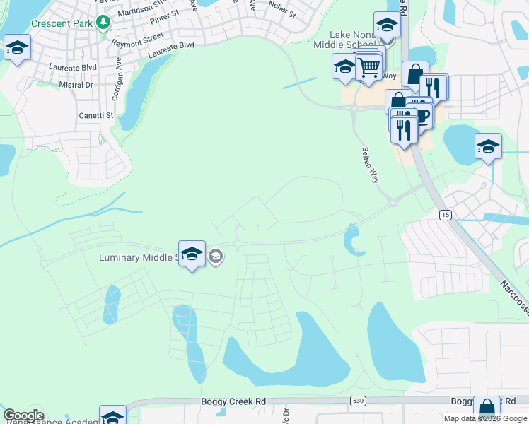 map of restaurants, bars, coffee shops, grocery stores, and more near 8833 Laureate Boulevard in Orlando