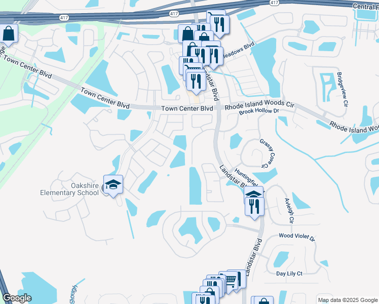 map of restaurants, bars, coffee shops, grocery stores, and more near 14422 Island Cove Drive in Orlando