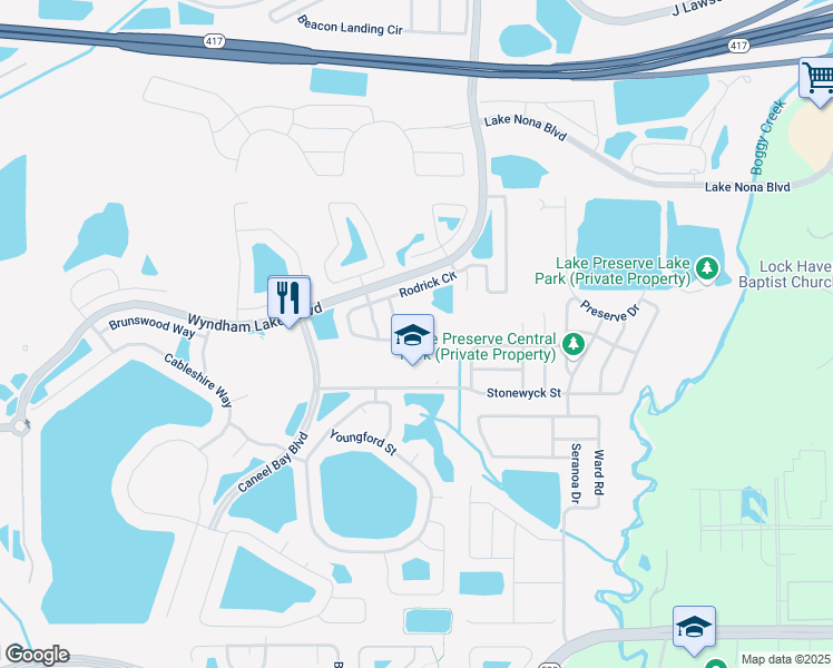 map of restaurants, bars, coffee shops, grocery stores, and more near 3662 Rodrick Circle in Orlando