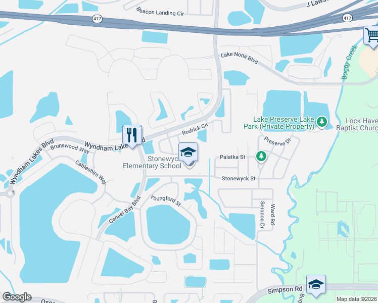 map of restaurants, bars, coffee shops, grocery stores, and more near 3639 Rodrick Circle in Orlando
