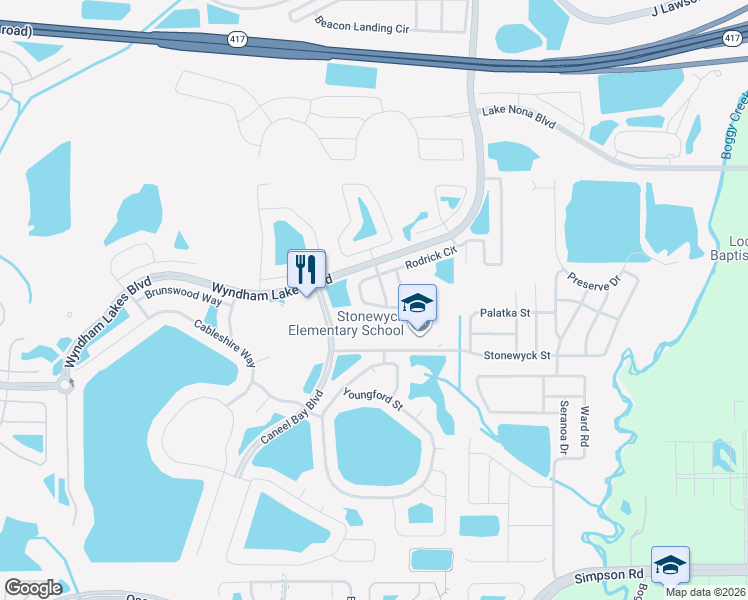 map of restaurants, bars, coffee shops, grocery stores, and more near 3527 Rodrick Circle in Orlando