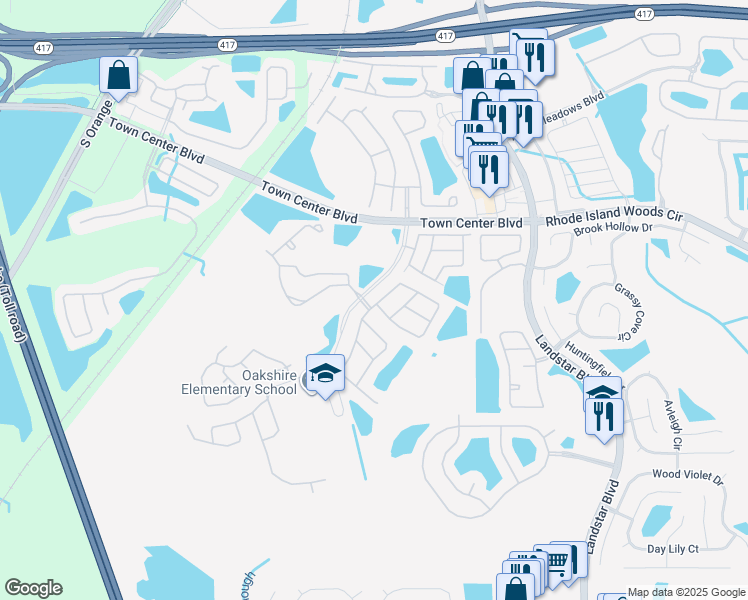 map of restaurants, bars, coffee shops, grocery stores, and more near 1436 Timberbend Circle in Orlando