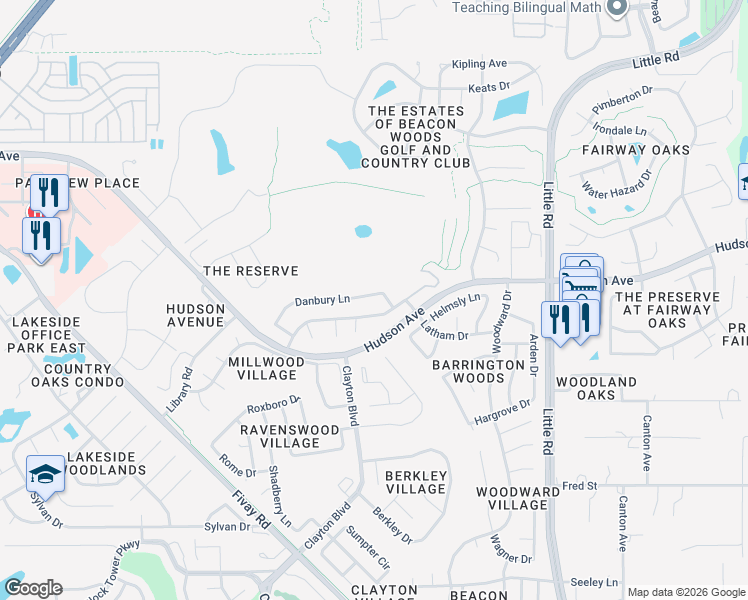 map of restaurants, bars, coffee shops, grocery stores, and more near 8509 Danbury Lane in Hudson