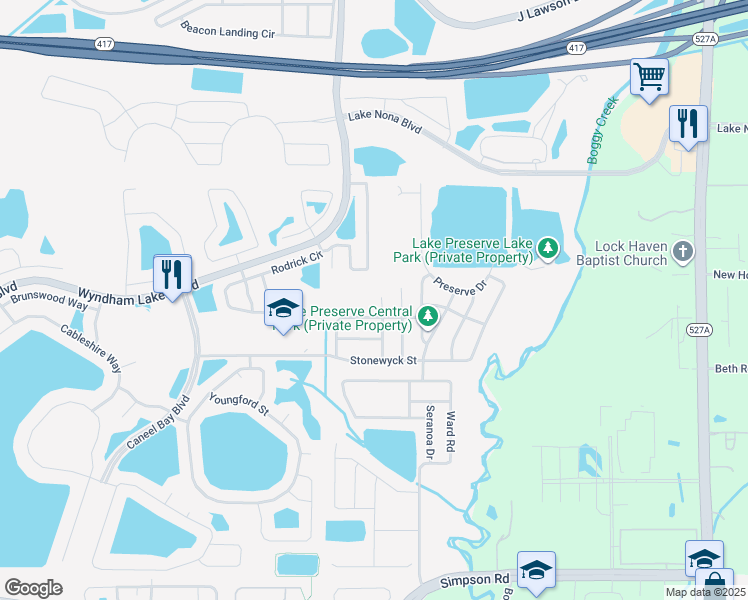 map of restaurants, bars, coffee shops, grocery stores, and more near 14200 Holly Pond Court in Orlando