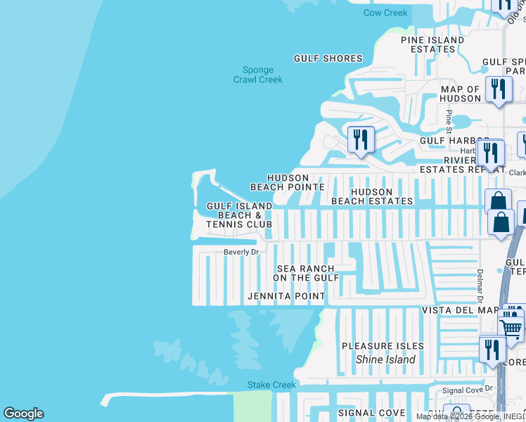 map of restaurants, bars, coffee shops, grocery stores, and more near 6035 Sea Ranch Drive in Hudson