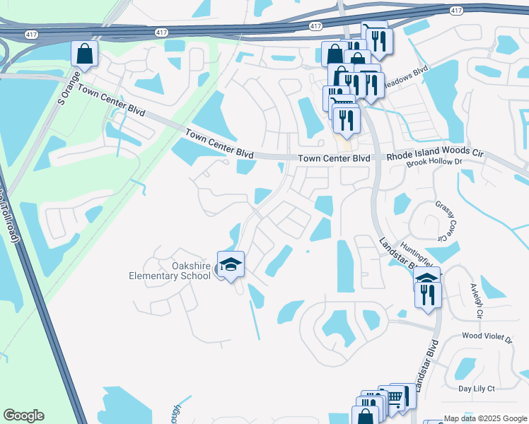 map of restaurants, bars, coffee shops, grocery stores, and more near 1436 Timberbend Circle in Orlando