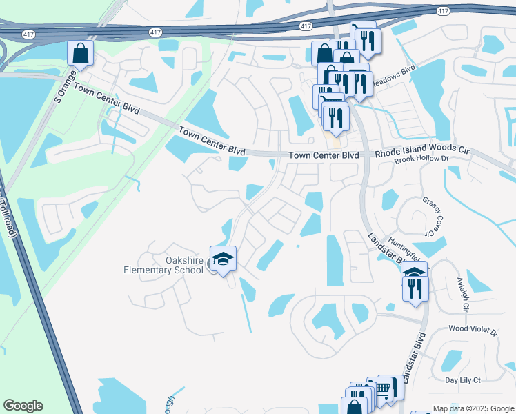 map of restaurants, bars, coffee shops, grocery stores, and more near 1436 Timberbend Circle in Orlando
