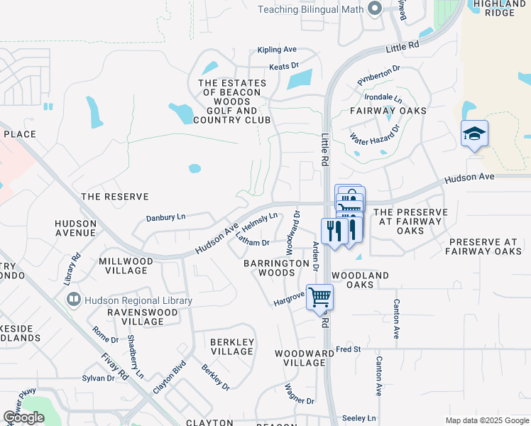 map of restaurants, bars, coffee shops, grocery stores, and more near 8751 Helmsly Lane in Hudson