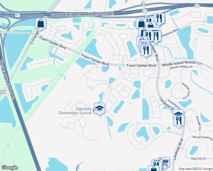 map of restaurants, bars, coffee shops, grocery stores, and more near 14252 Boca Key Drive in Orlando