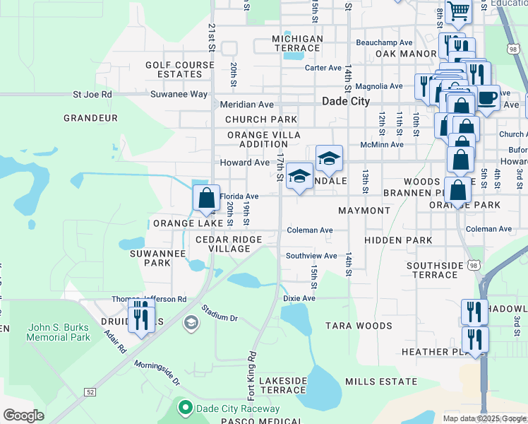 map of restaurants, bars, coffee shops, grocery stores, and more near 13813 19th Street in Dade City