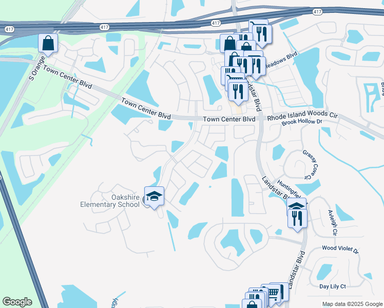 map of restaurants, bars, coffee shops, grocery stores, and more near 1409 Timberbend Circle in Orlando