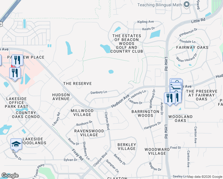 map of restaurants, bars, coffee shops, grocery stores, and more near 8509 Danbury Lane in Hudson