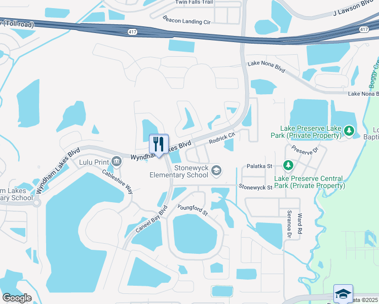 map of restaurants, bars, coffee shops, grocery stores, and more near 3361 Rodrick Circle in Orlando