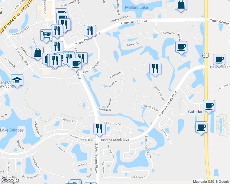 map of restaurants, bars, coffee shops, grocery stores, and more near 14148 Snead Circle in Orlando