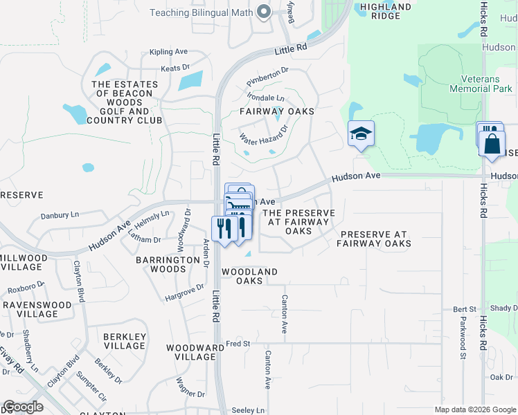 map of restaurants, bars, coffee shops, grocery stores, and more near 9125 Jiminez Drive in Hudson