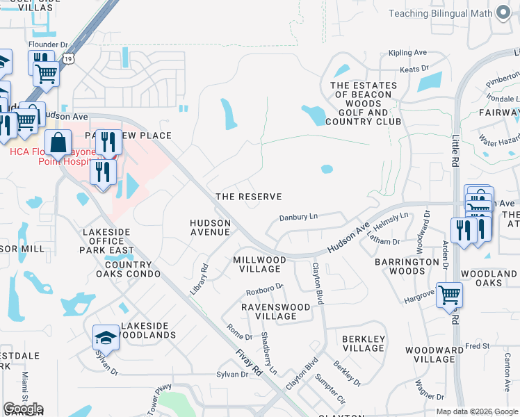map of restaurants, bars, coffee shops, grocery stores, and more near 13931 Talmage Loop in Hudson