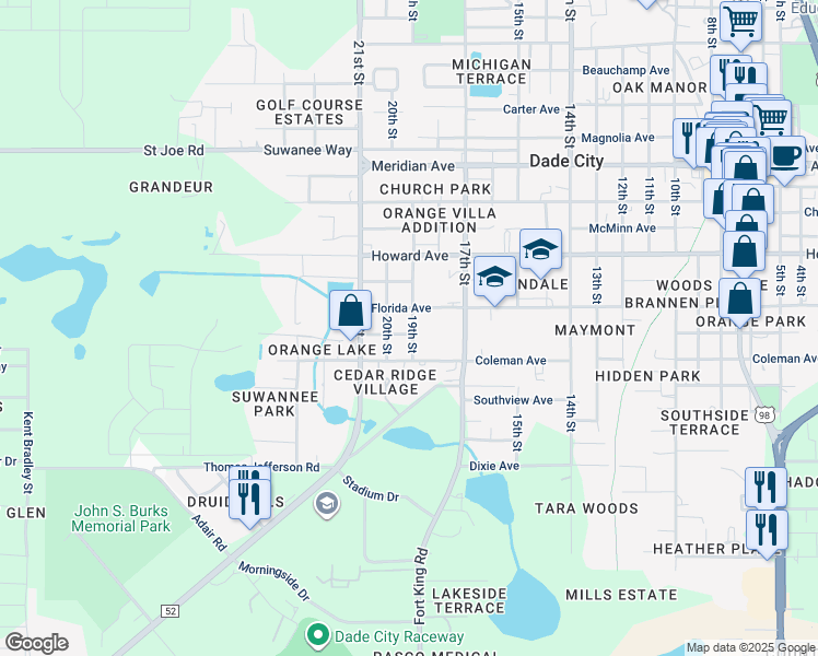 map of restaurants, bars, coffee shops, grocery stores, and more near 13813 19th Street in Dade City