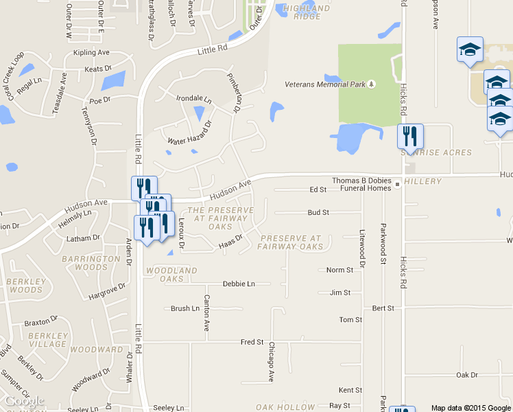 map of restaurants, bars, coffee shops, grocery stores, and more near 13840 Pimberton Dr in Hudson