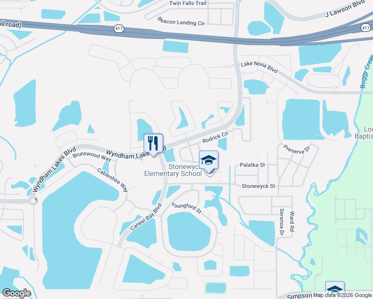 map of restaurants, bars, coffee shops, grocery stores, and more near 3361 Rodrick Circle in Orlando
