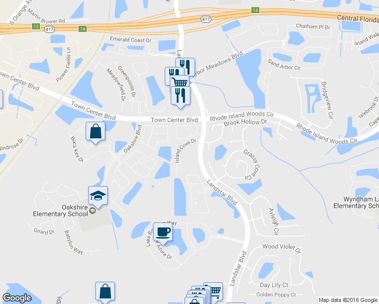 map of restaurants, bars, coffee shops, grocery stores, and more near 1229 Garden Isle Court in Orlando