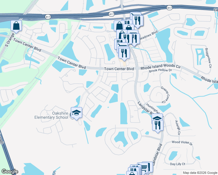map of restaurants, bars, coffee shops, grocery stores, and more near 1101 Sandestin Way in Orlando