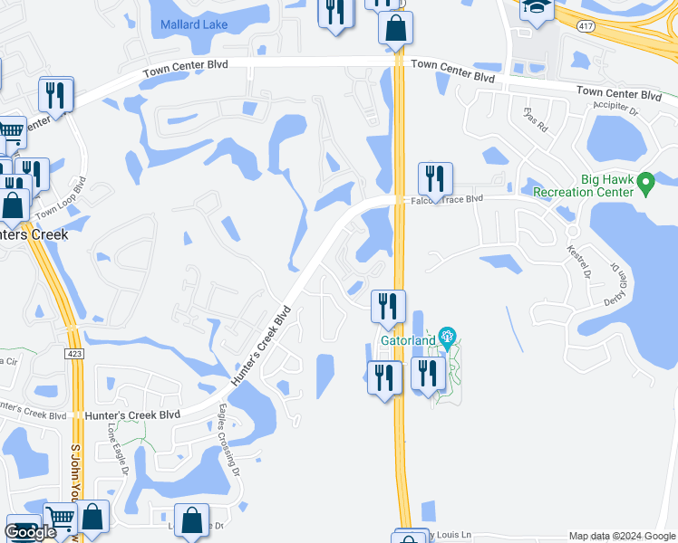 map of restaurants, bars, coffee shops, grocery stores, and more near 14404 Cypress Crossing Drive in Orlando